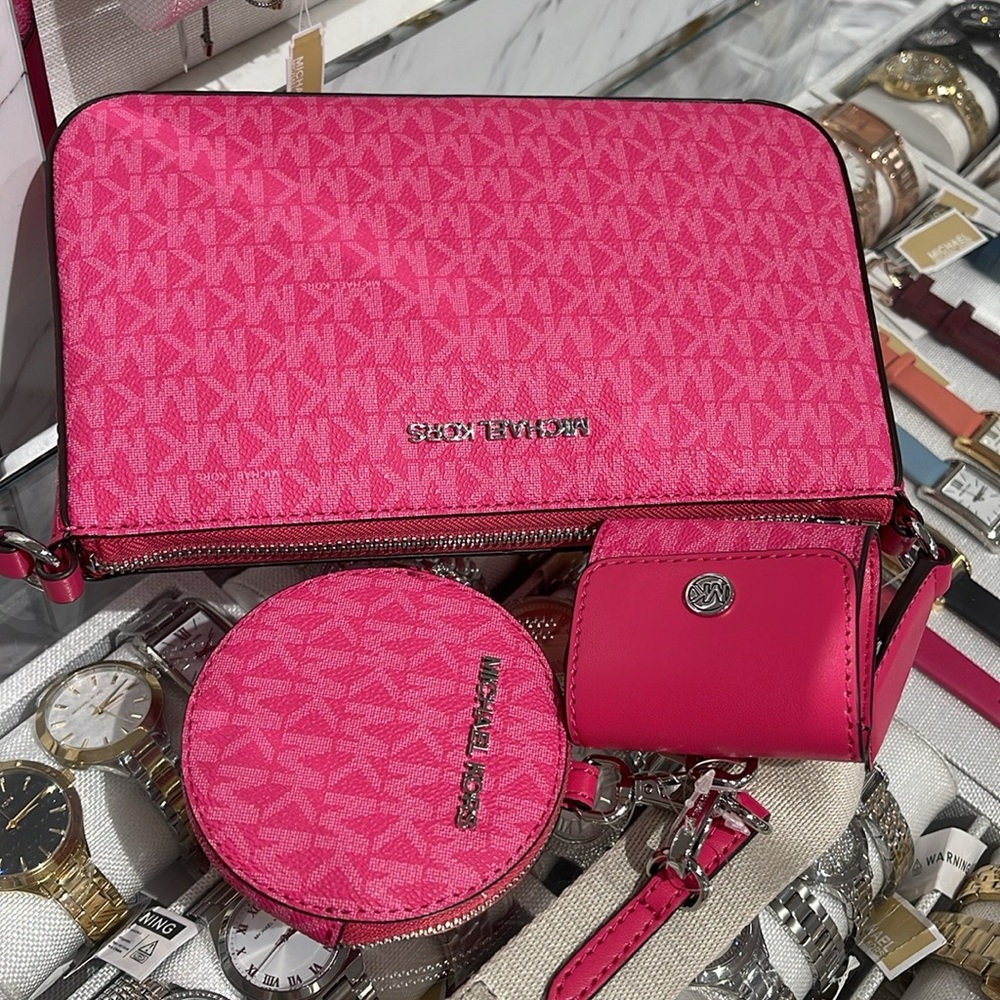 Michael Kors Jet Set Signature Logo Crossbody Bag with Case for Apple AirPods - Picture 12 of 16